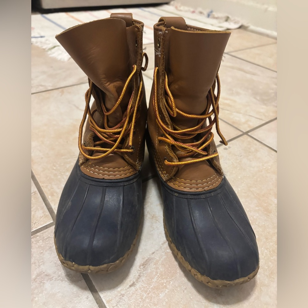 L.L. Bean Brown and Dark Blue Women's Winter Rain Duck Boots